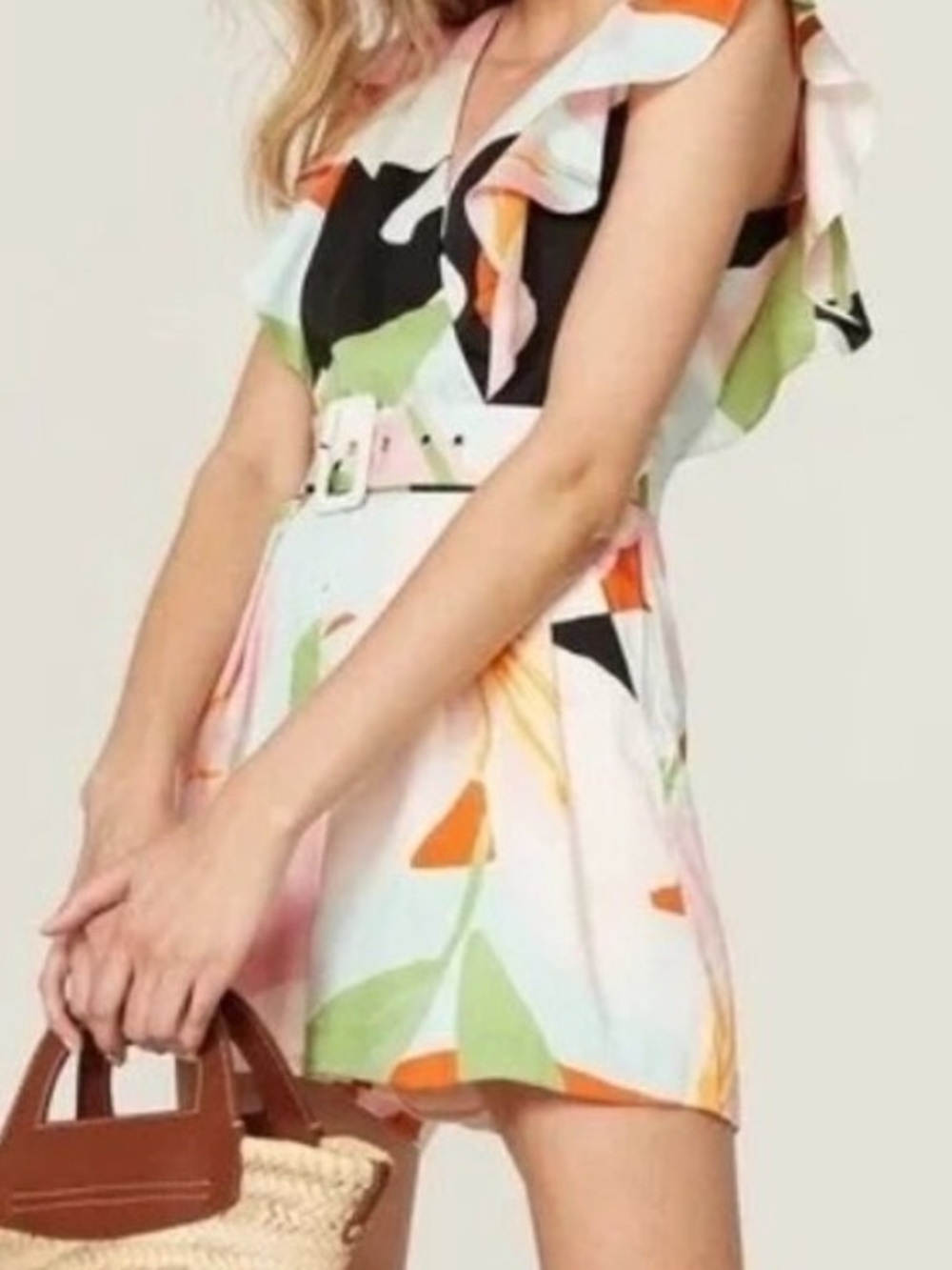 Colorful Floral Belted Romper by Great Jones